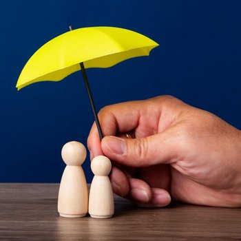 Hand holding umbrella and cover family.